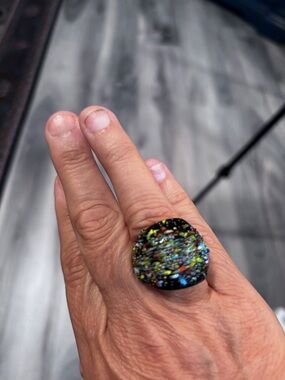 Murano Colorful Confetti Glass Dome Statement Ring 7